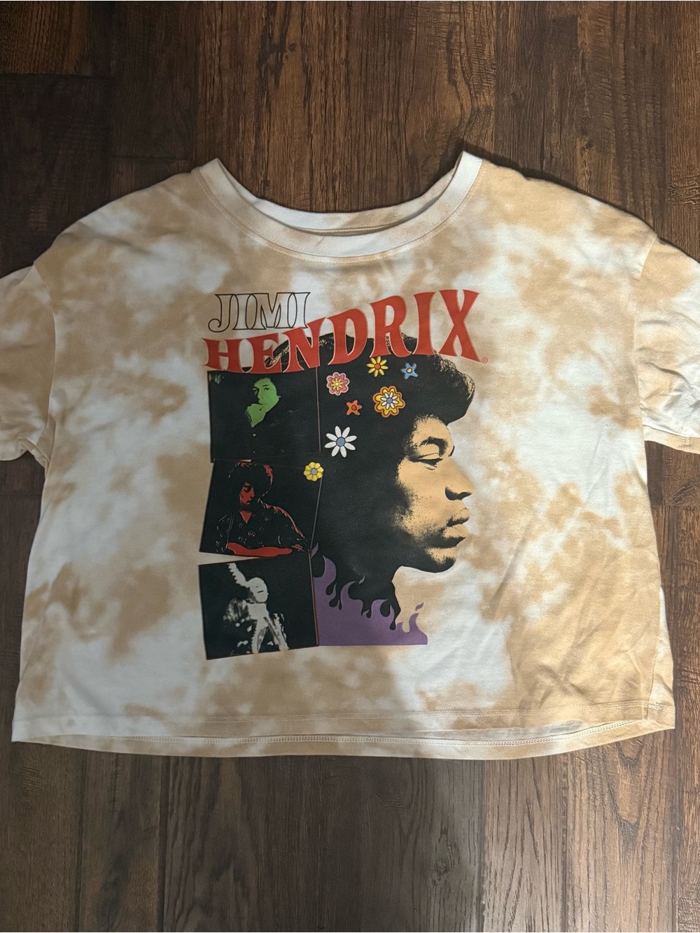 Old Navy Jimi Hendrix Tie-Dye Graphic Crop Top - White & Tan